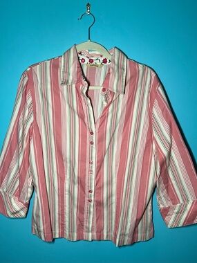 Bechamel Pink and White Striped Button-Down Shirt